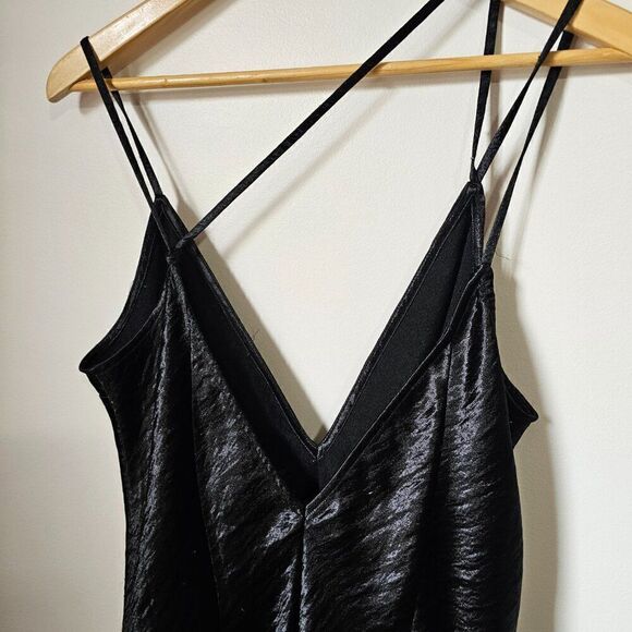 EUC EXPRESS BLACK SATIN FEEL DEEP V NECK SPAGHETTI STRAP MIDI DRESS SIZE 14 - Picture 5 of 14